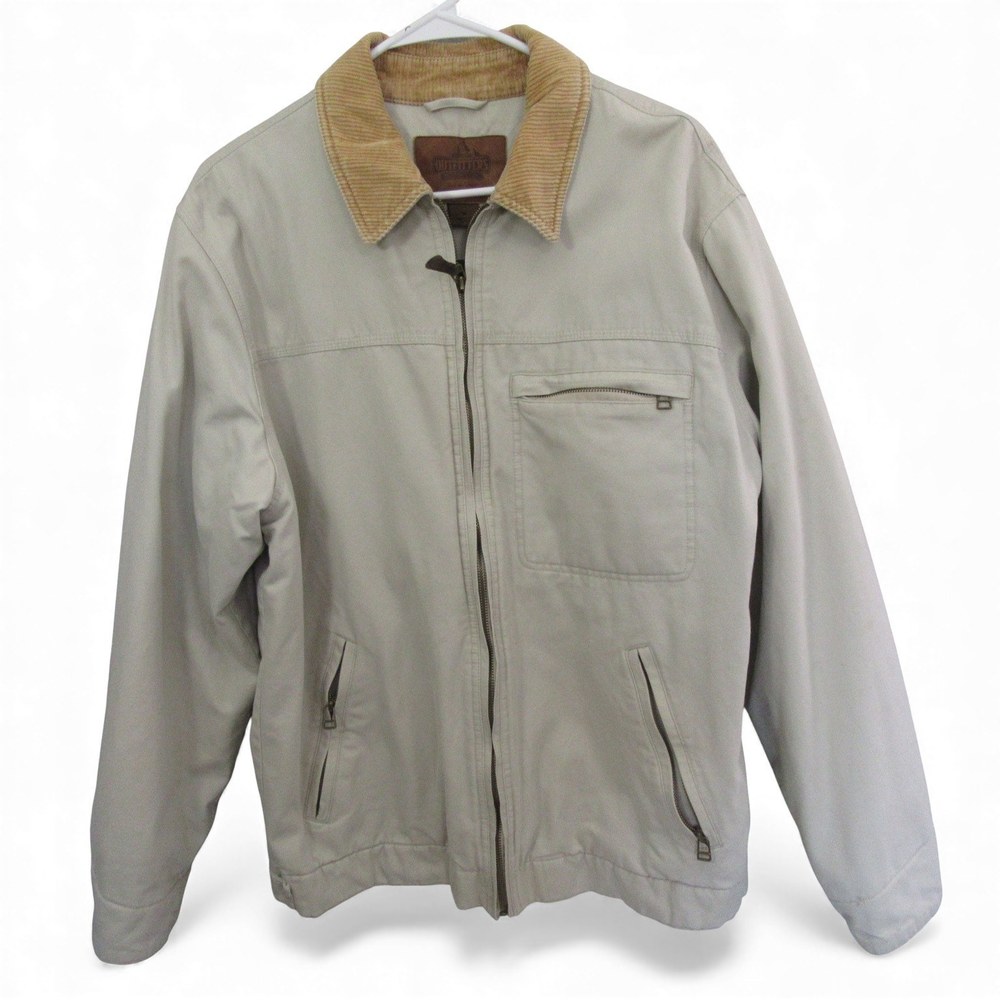 Roundtree Yorke Mens Jacket M Regular Beige Twill Cotton Sherpa Lined Full Zip